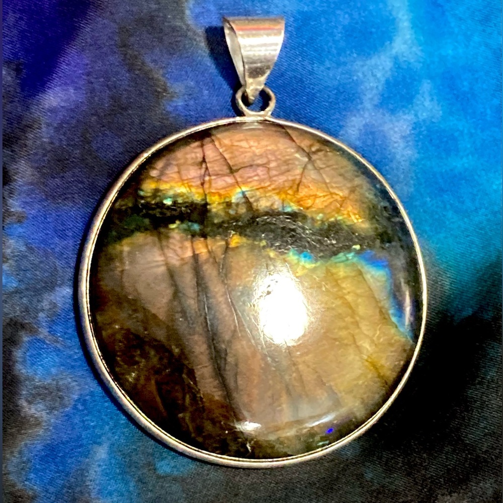 XL High Quality Bright Flash Blue Yellow PINK Labradorite 925 Gemstone Pendant